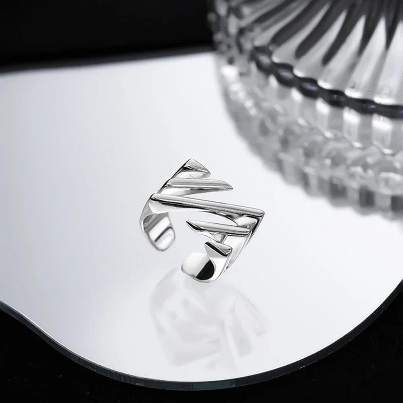 Contemporary Angular Design Silver Ring