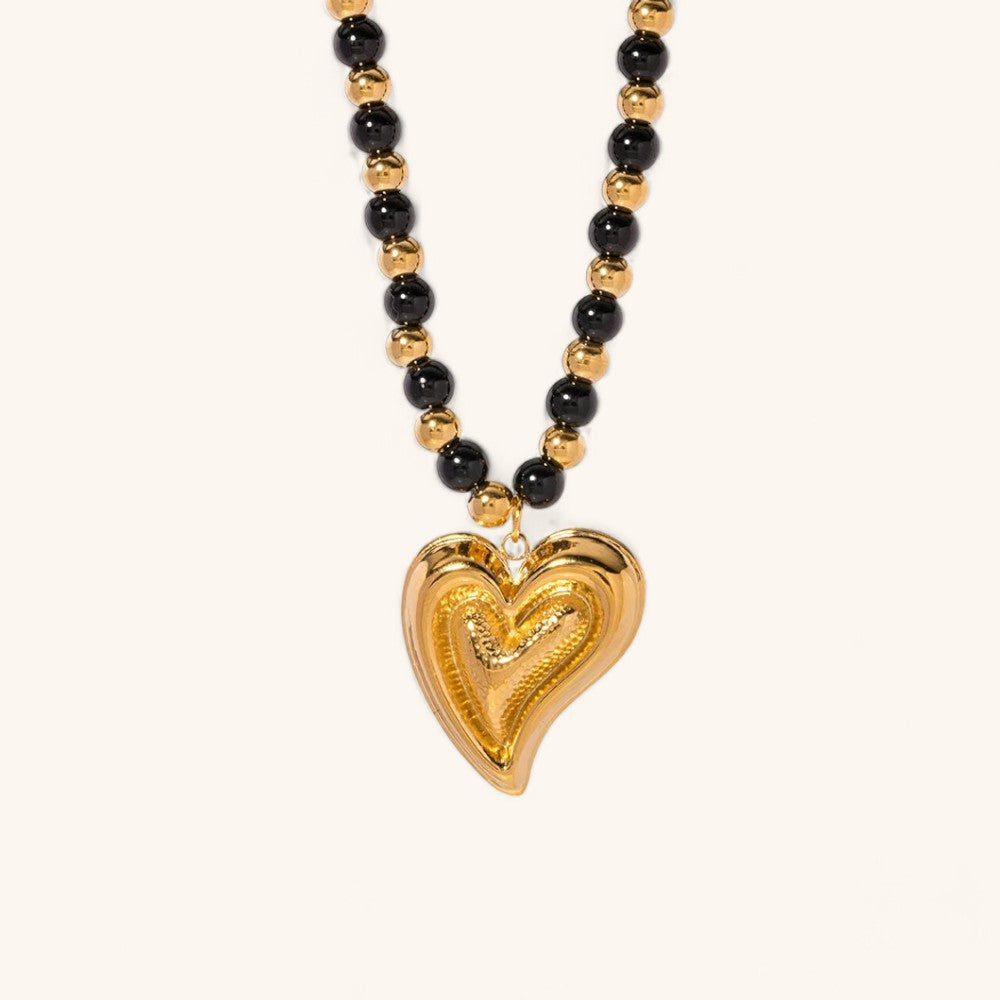 Black Agate Half Heart Necklace for Women