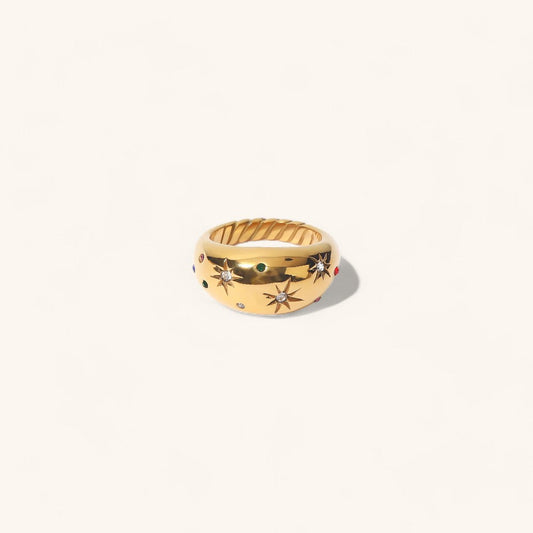 Gold Ring with Colored Star Design