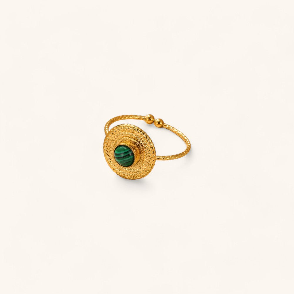 Gold Ring with Green Stone Design