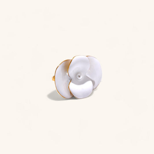 Enamel Flower Ring in White Color