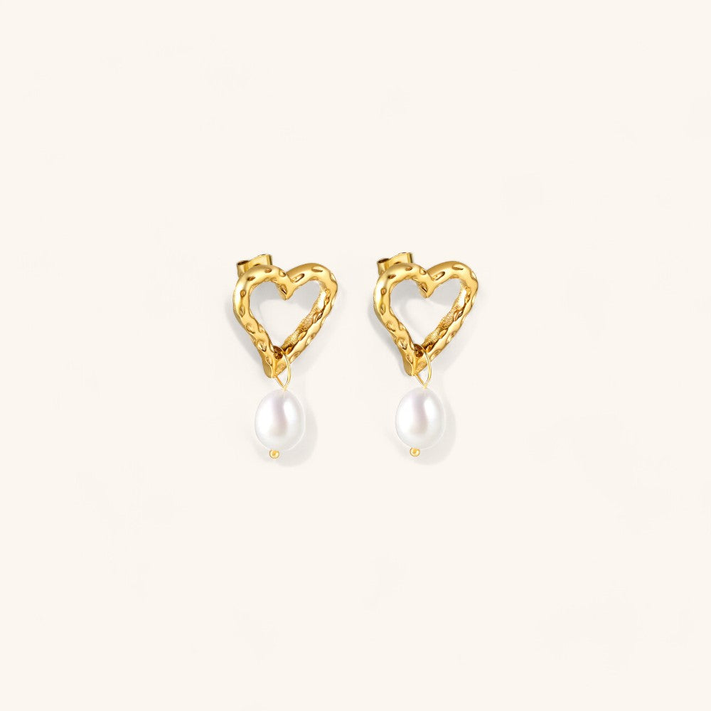 Elegant Pearl Love Pendant Earrings