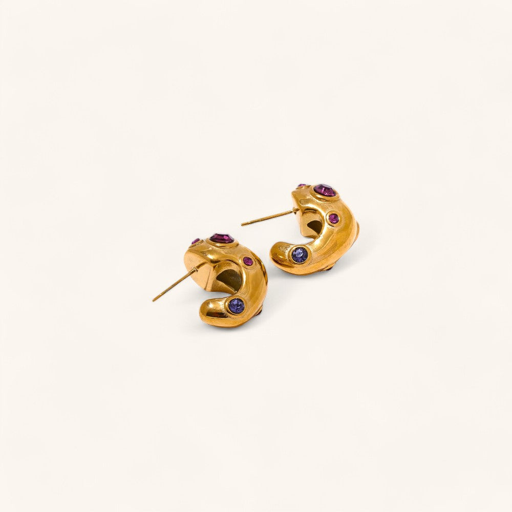 Gold Cubic Zirconia C-Shape Earrings