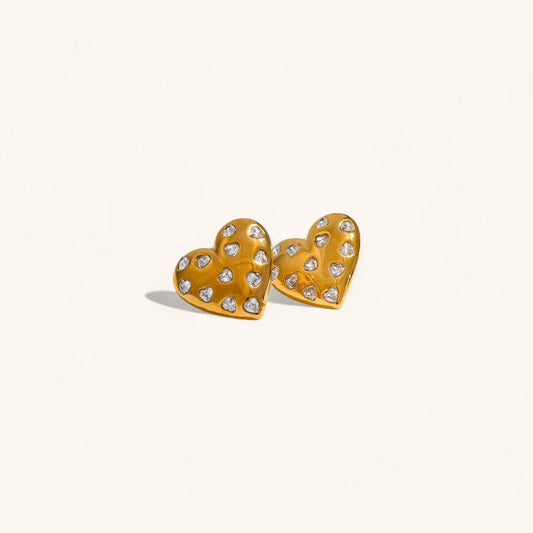 Gold Heart Shaped Stud Earrings