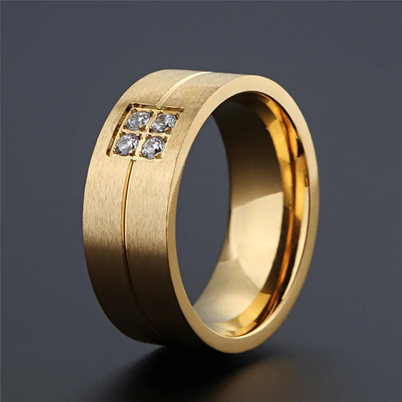 Stylish Gold Stainless Steel Wedding Promise Rings