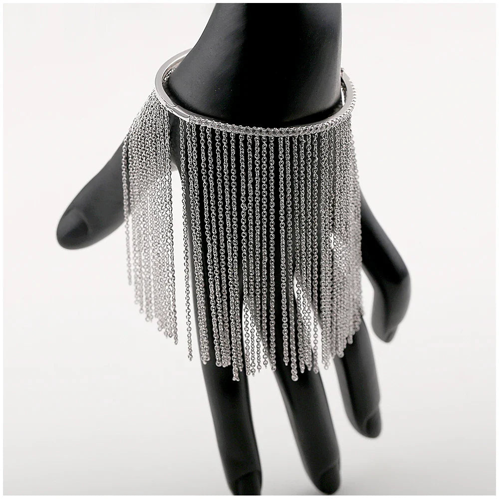 Silver Zircon Tassel Bangle for Women and Girls