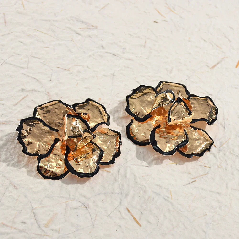 Flower Design Gold Drop Earrings