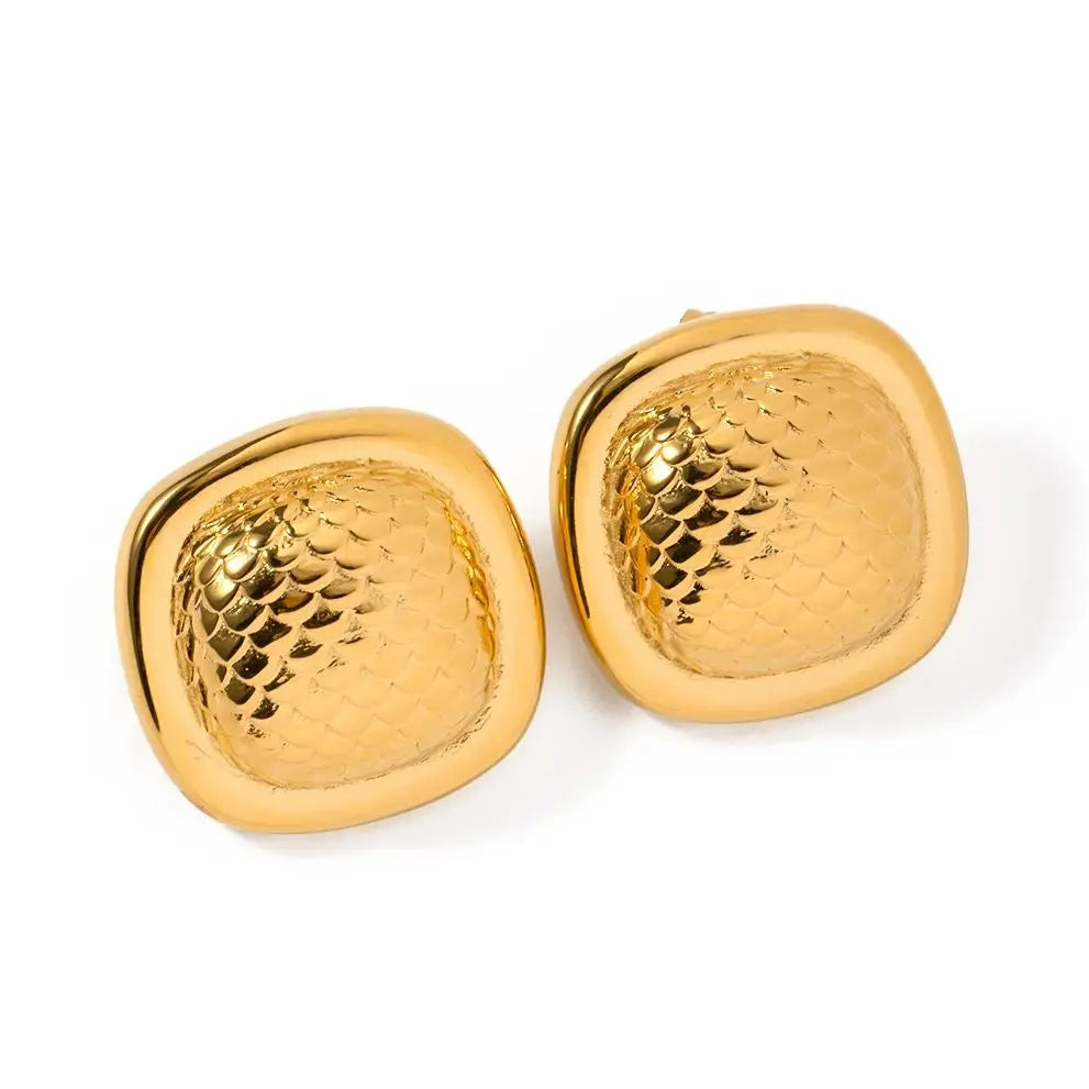 Geometric Fish Scale Stainless Steel Stud Earrings