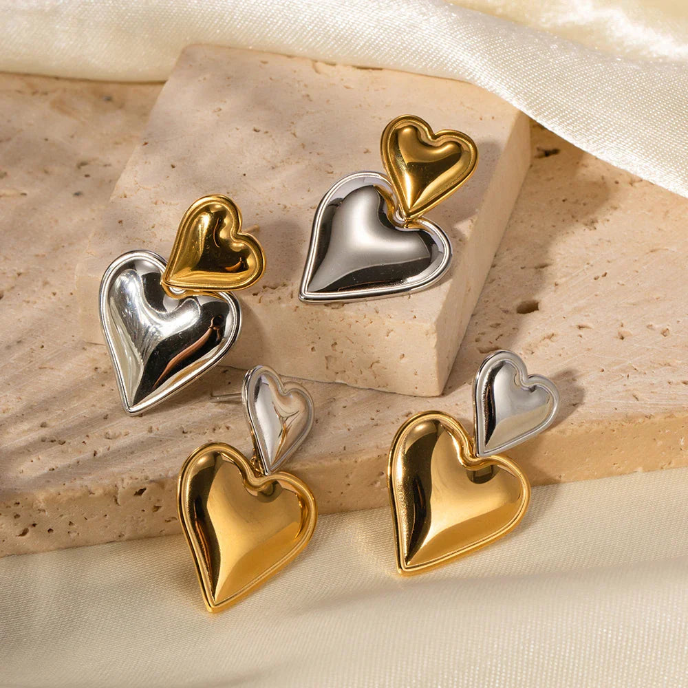 Textured Heart Design Drop Earrings