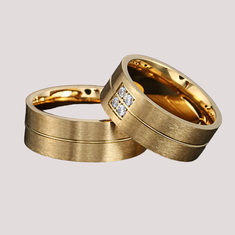 Elegant Gold Stainless Steel Wedding Promise Rings