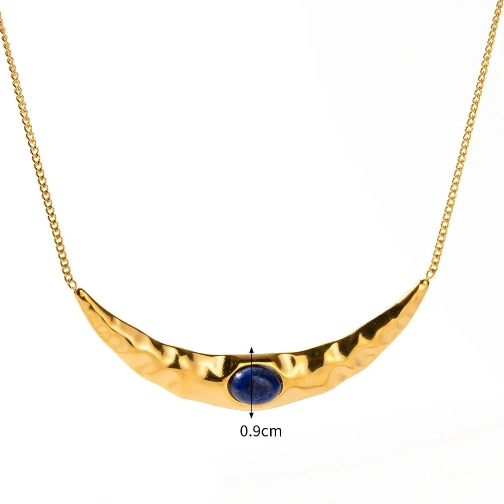 Gold and Lapis Moon Pendant Necklace