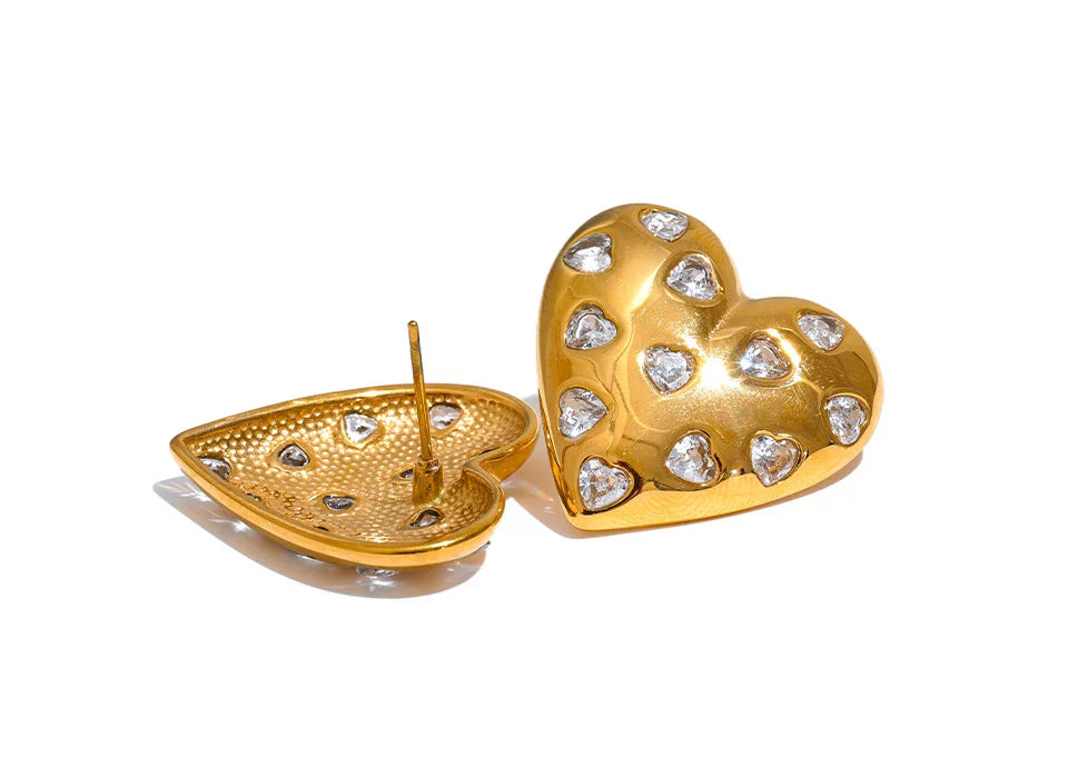 Gold Heart Shaped Stud Earrings