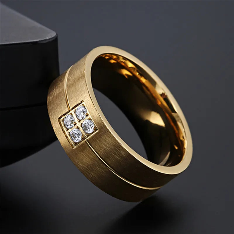 Elegant Gold Stainless Steel Wedding Promise Rings