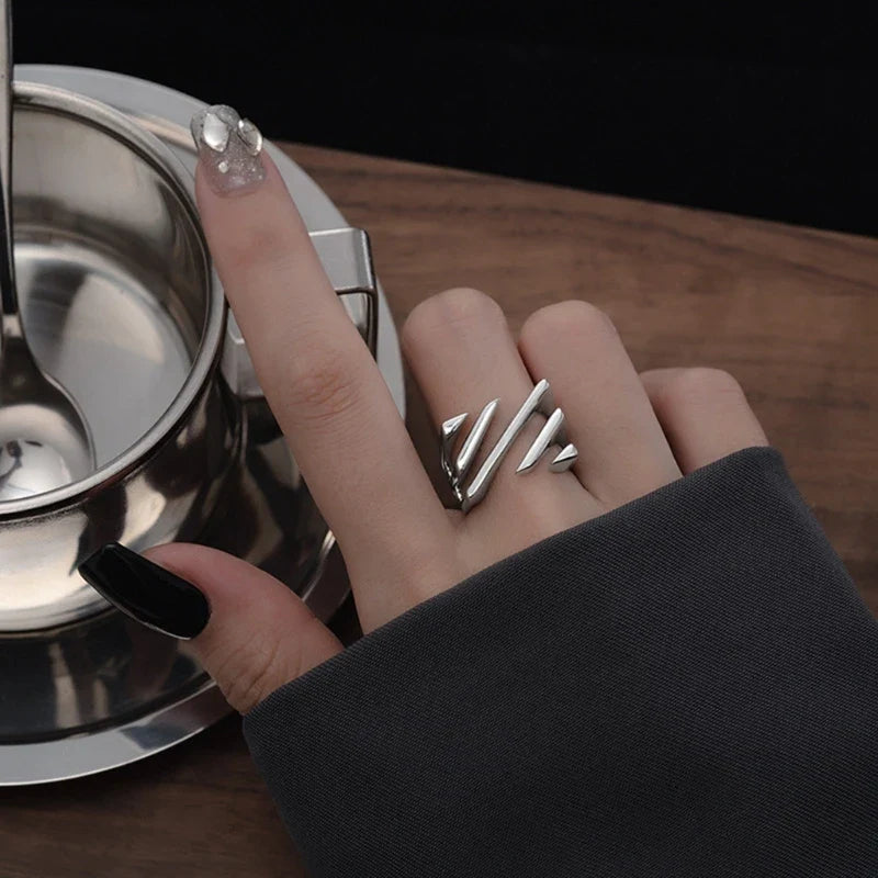 Contemporary Angular Silver Statement Ring