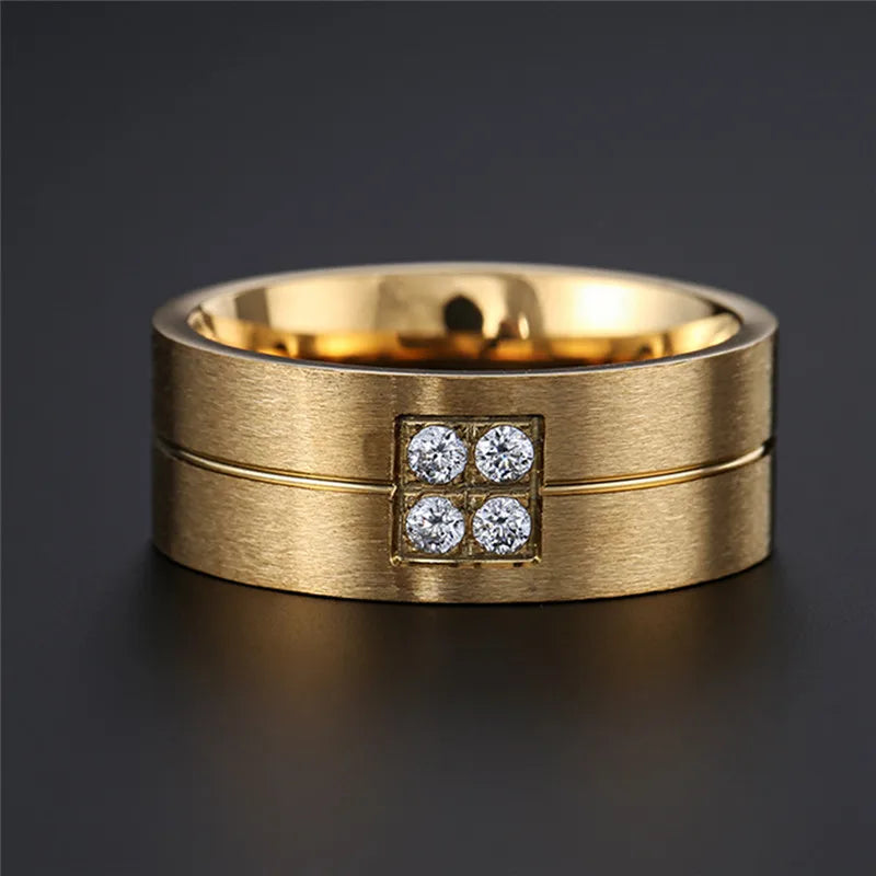 Stylish Gold Stainless Steel Wedding Promise Rings