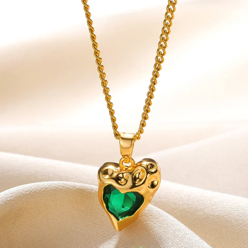 Zircon Heart Necklace in Gold Design