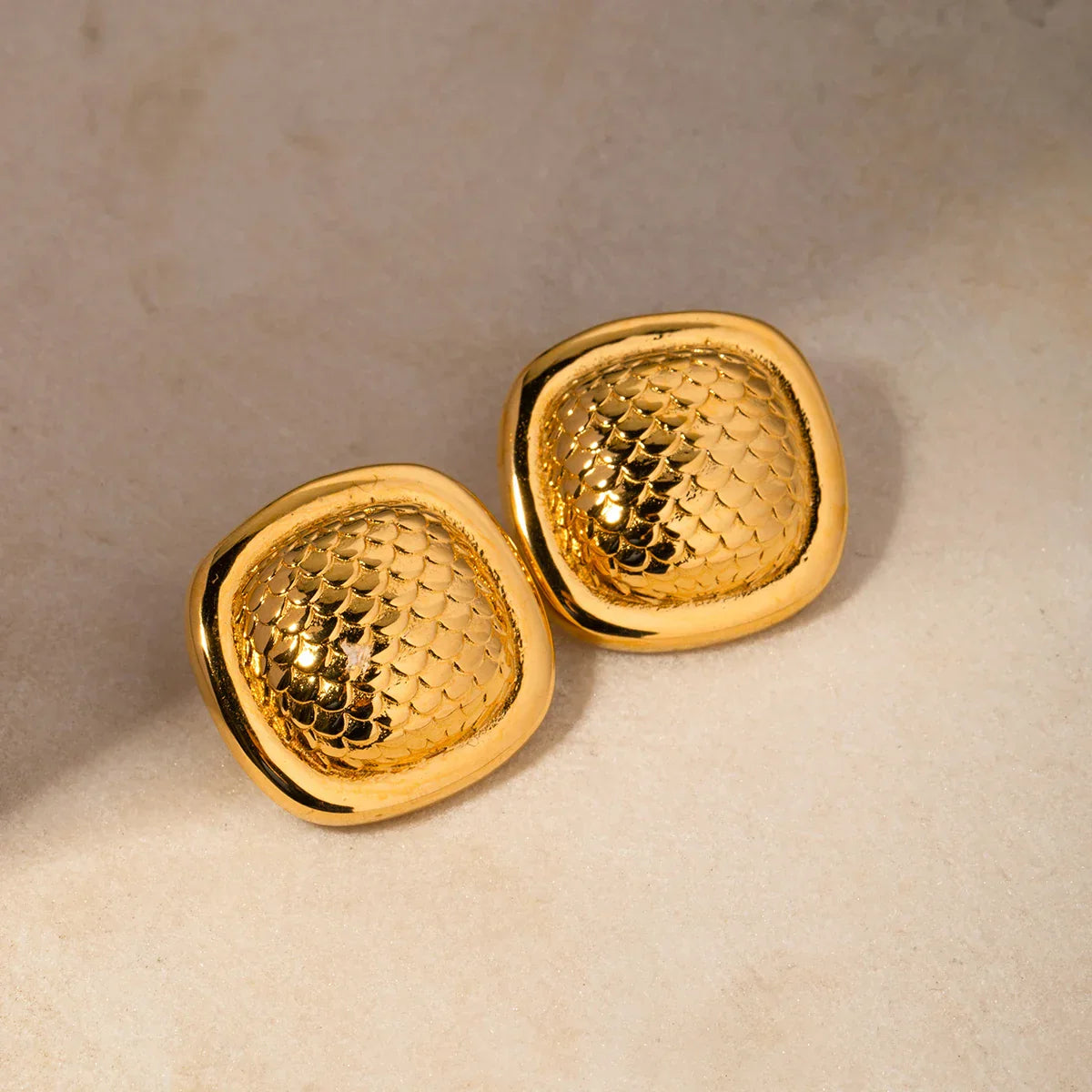 Geometric Fish Scale Stainless Steel Stud Earrings