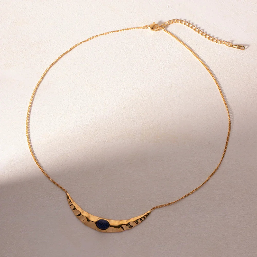 Lapis Moon Pendant in Gold Design