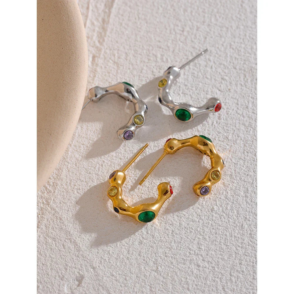 Colorful Cubic Zirconia Earrings in Gold