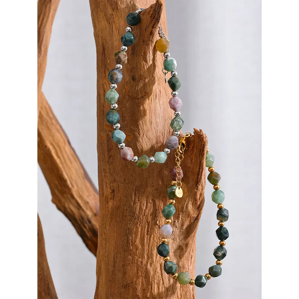 Natural Agate Stone Beads Chain Bracelet