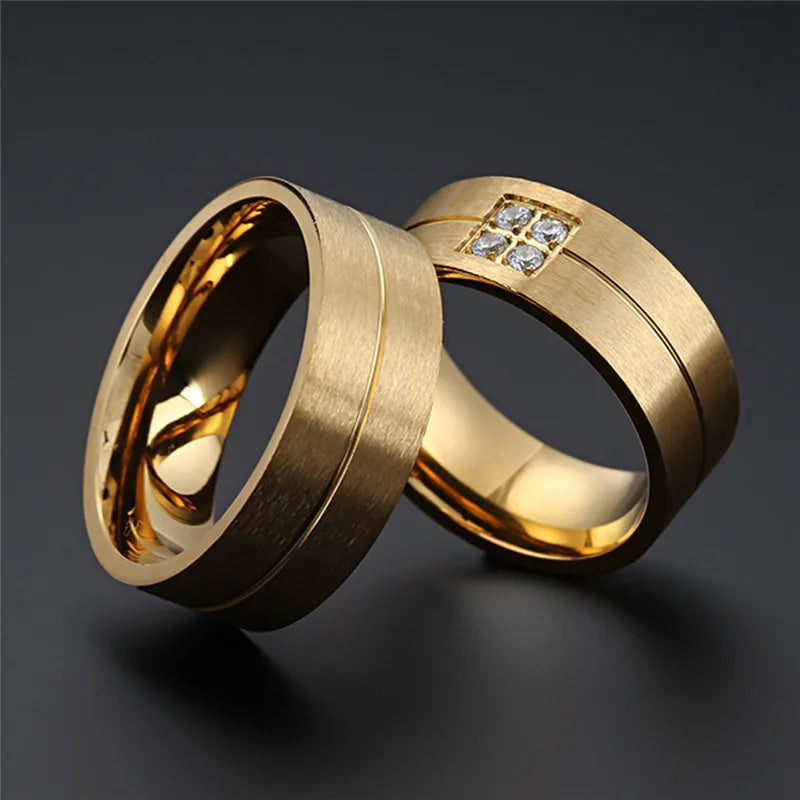 Elegant Gold Stainless Steel Wedding Promise Rings