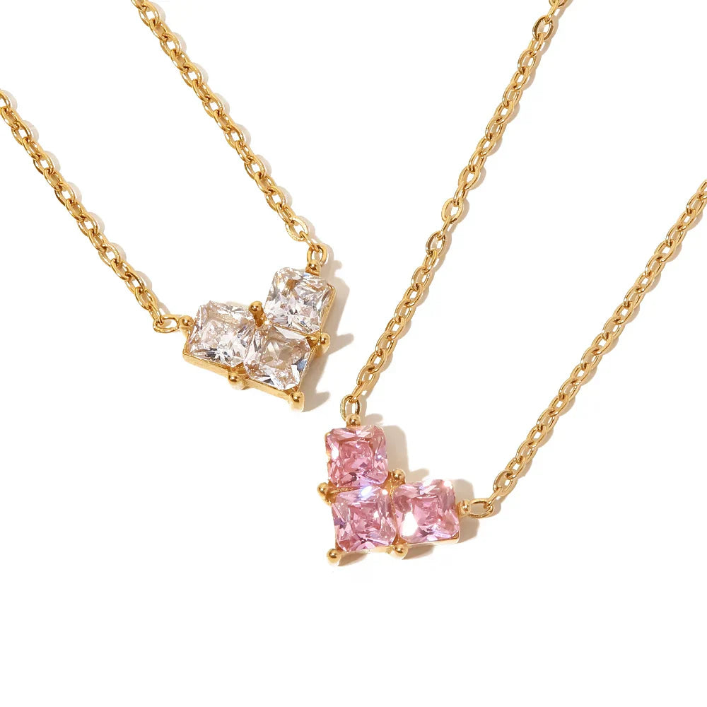 Heart Shaped Cubic Zirconia Necklace in Bling Style