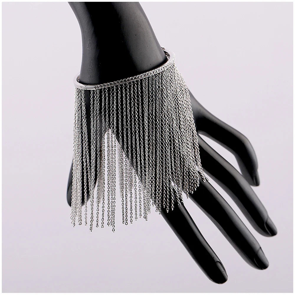 Silver Zircon Tassel Bangle for Women and Girls