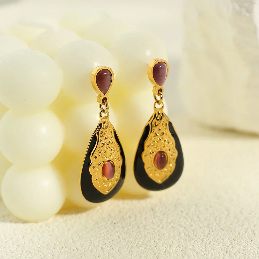 Gold Plated Black Gothic Drop Earrings