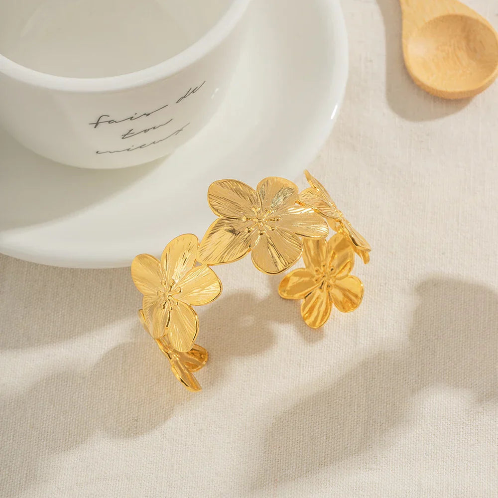 Wide Cuff Flower Design Bracelet