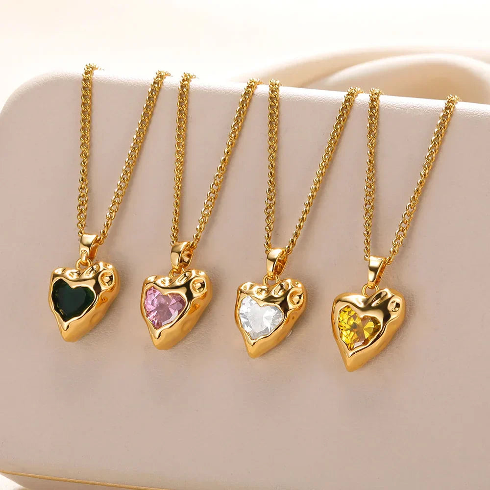 Zircon Heart Necklace in Gold Design