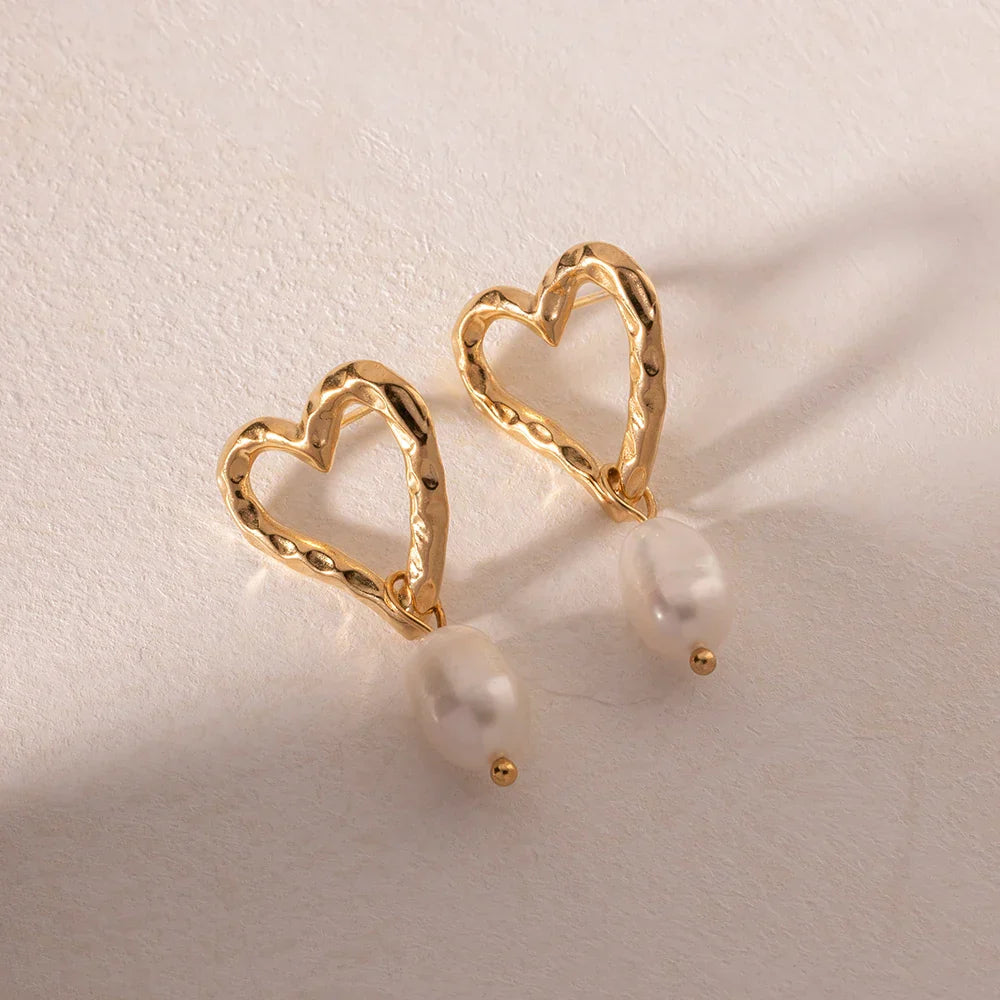 Elegant Pearl Love Pendant Earrings