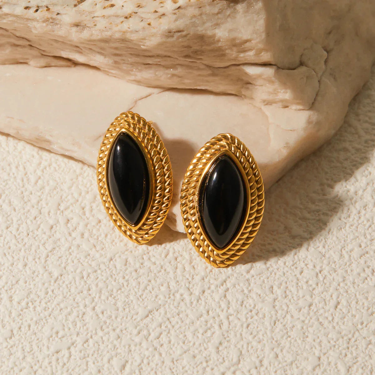 Vintage Geometric Stud Earrings with Onyx