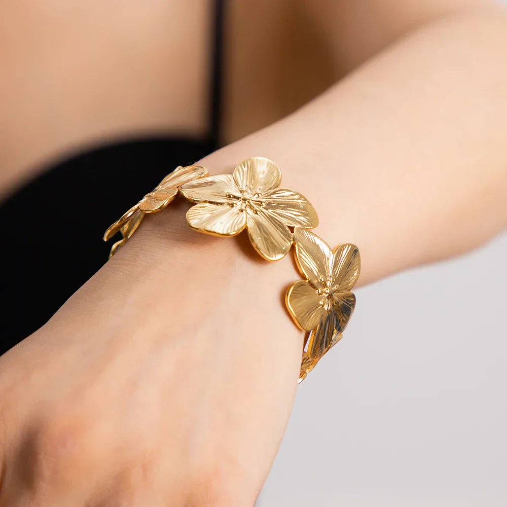 Wide Cuff Flower Design Bracelet