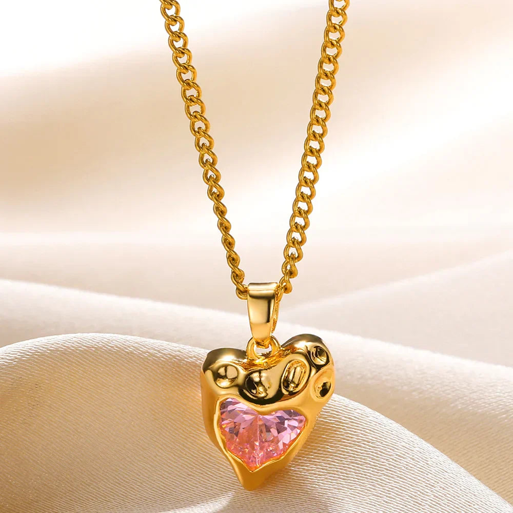 Zircon Heart Necklace in Gold Design