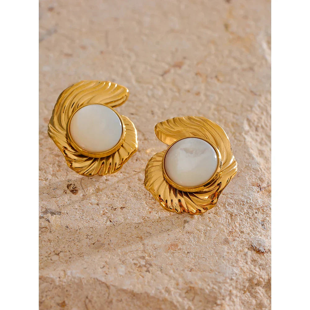 Geometric Statement Earrings with Natural Shell