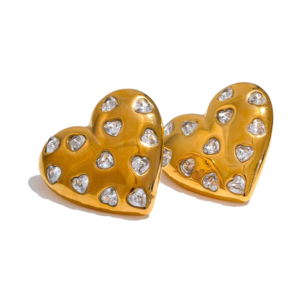 Gold Heart Shaped Stud Earrings