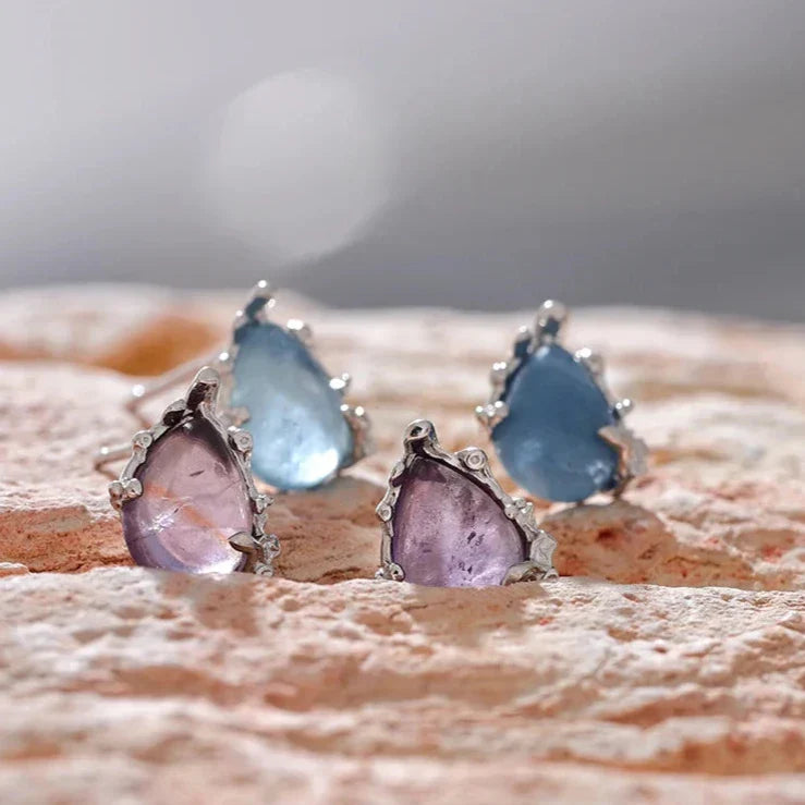 Aquamarine and Amethyst Sterling Silver Stud Earrings