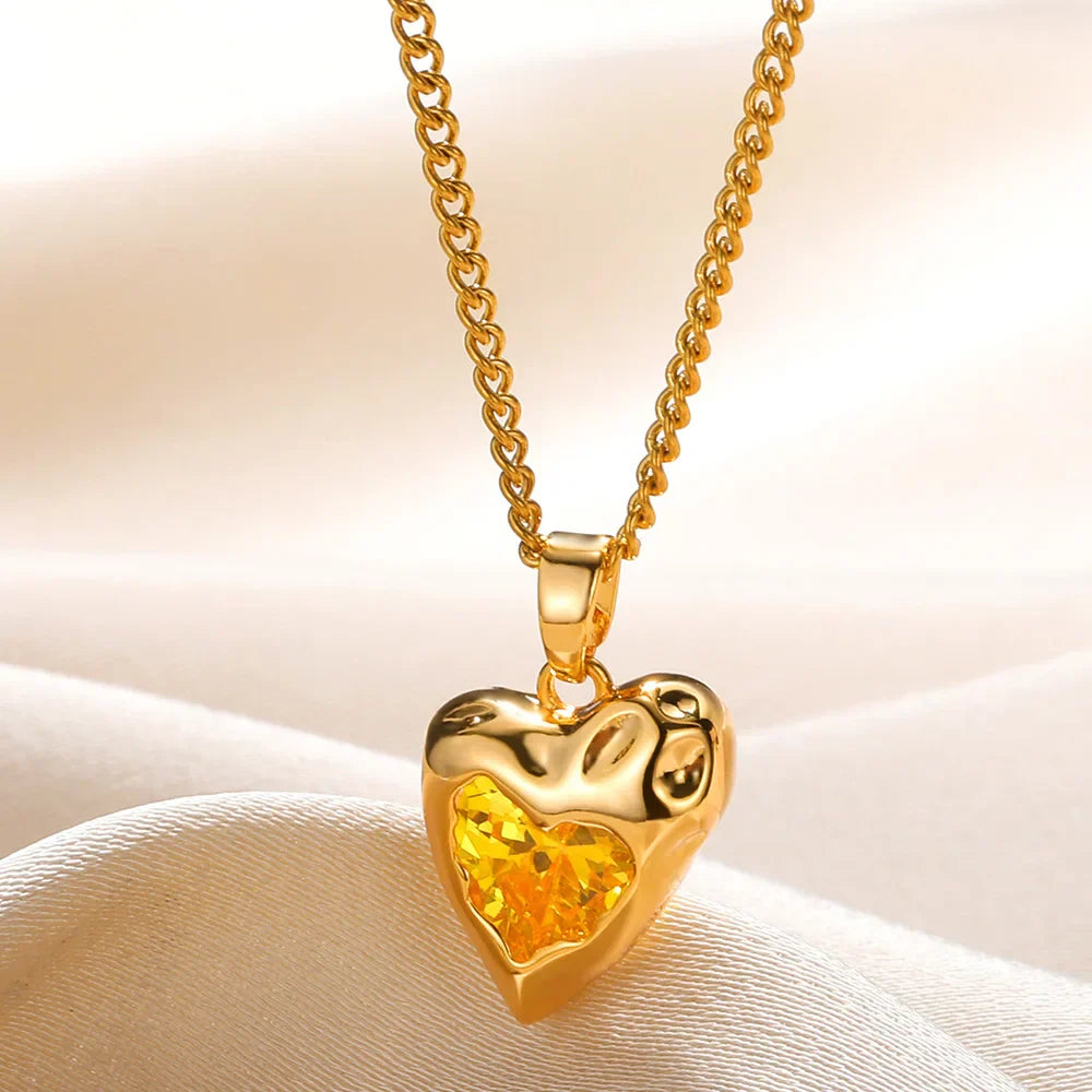 Zircon Gold Heart Shaped Pendant Necklace