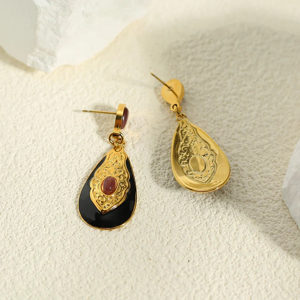 Gold Plated Black Gothic Drop Earrings