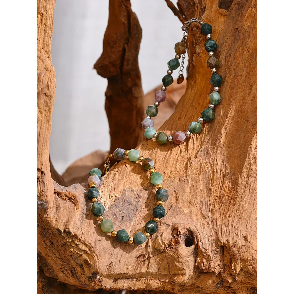 Natural Agate Stone Beads Chain Bracelet