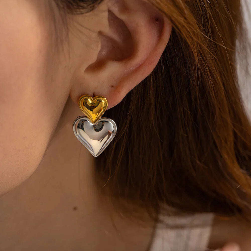 Textured Heart Design Drop Earrings