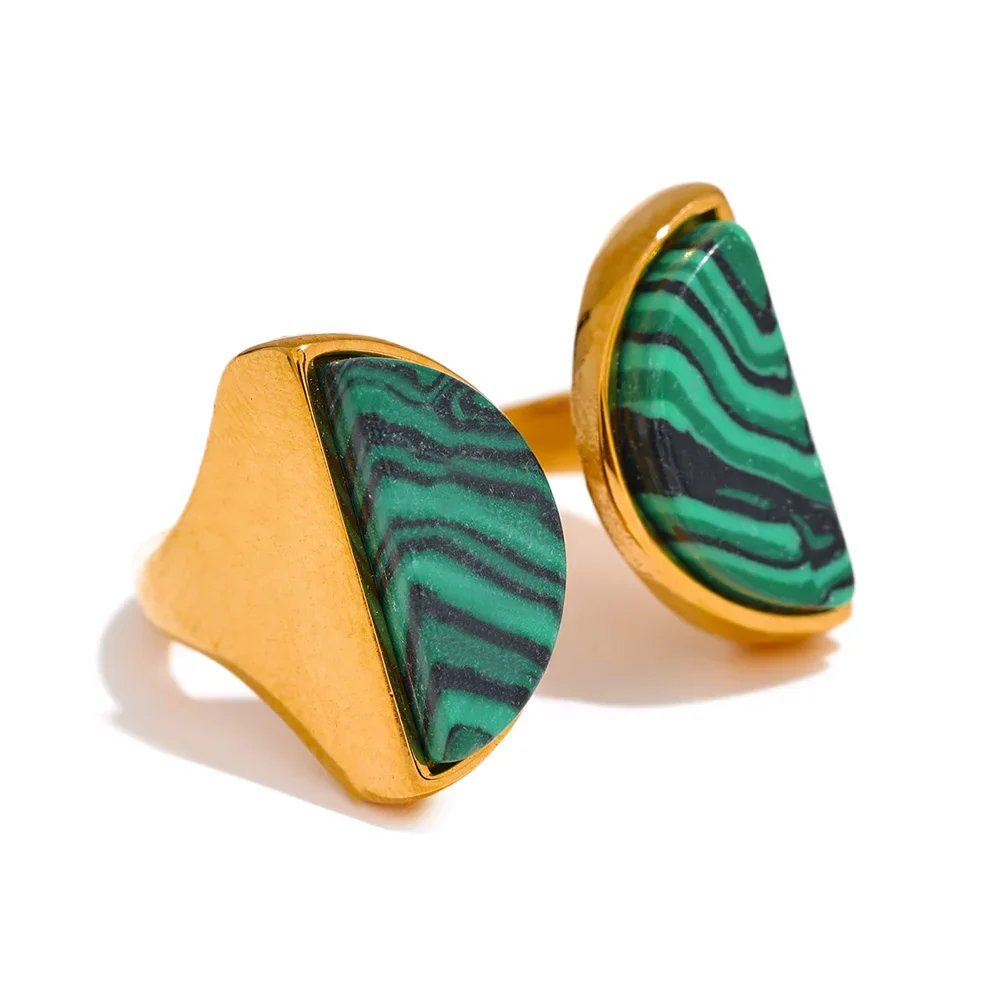 Stylish Wide Malachite Stone Ring for Women