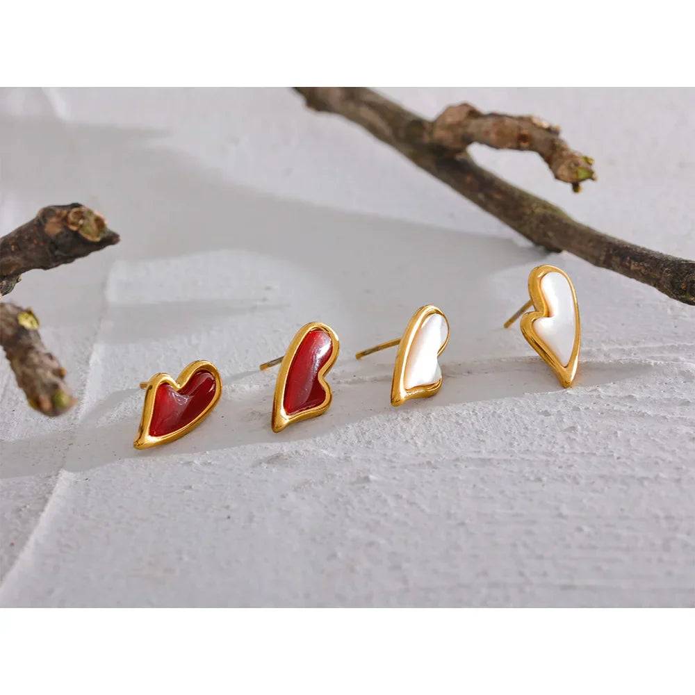 Heart Charm Earrings in Stainless Steel