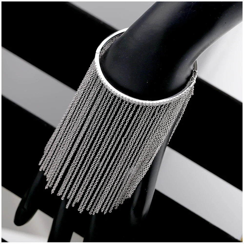 Silver Zircon Tassel Bangle for Women and Girls