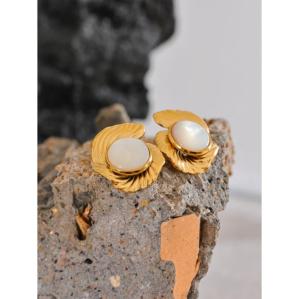 Geometric Statement Earrings with Natural Shell