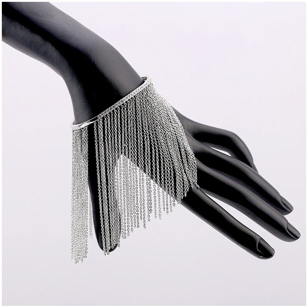 Silver Tassel Zircon Bangle for Women and Girls