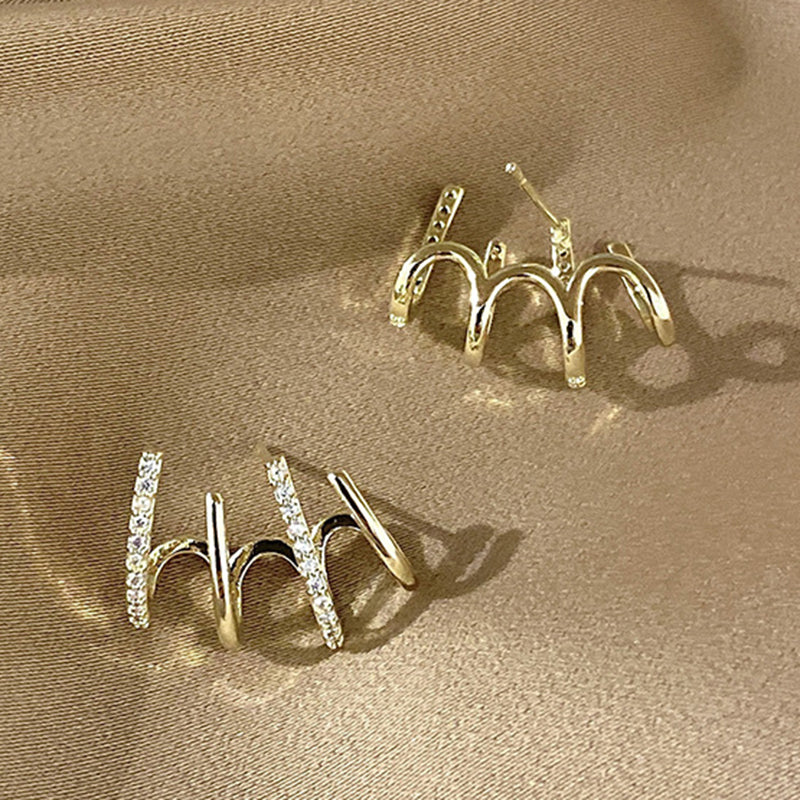 Elegant Triple-Loop Cuff Earrings in Silver