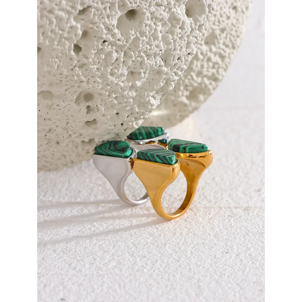 Stylish Wide Malachite Stone Ring for Women