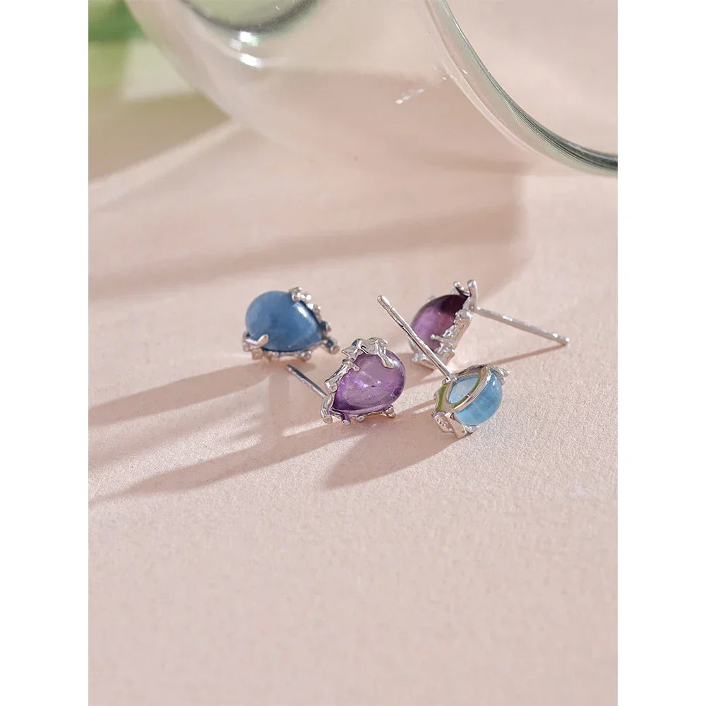 Aquamarine and Amethyst Sterling Silver Stud Earrings