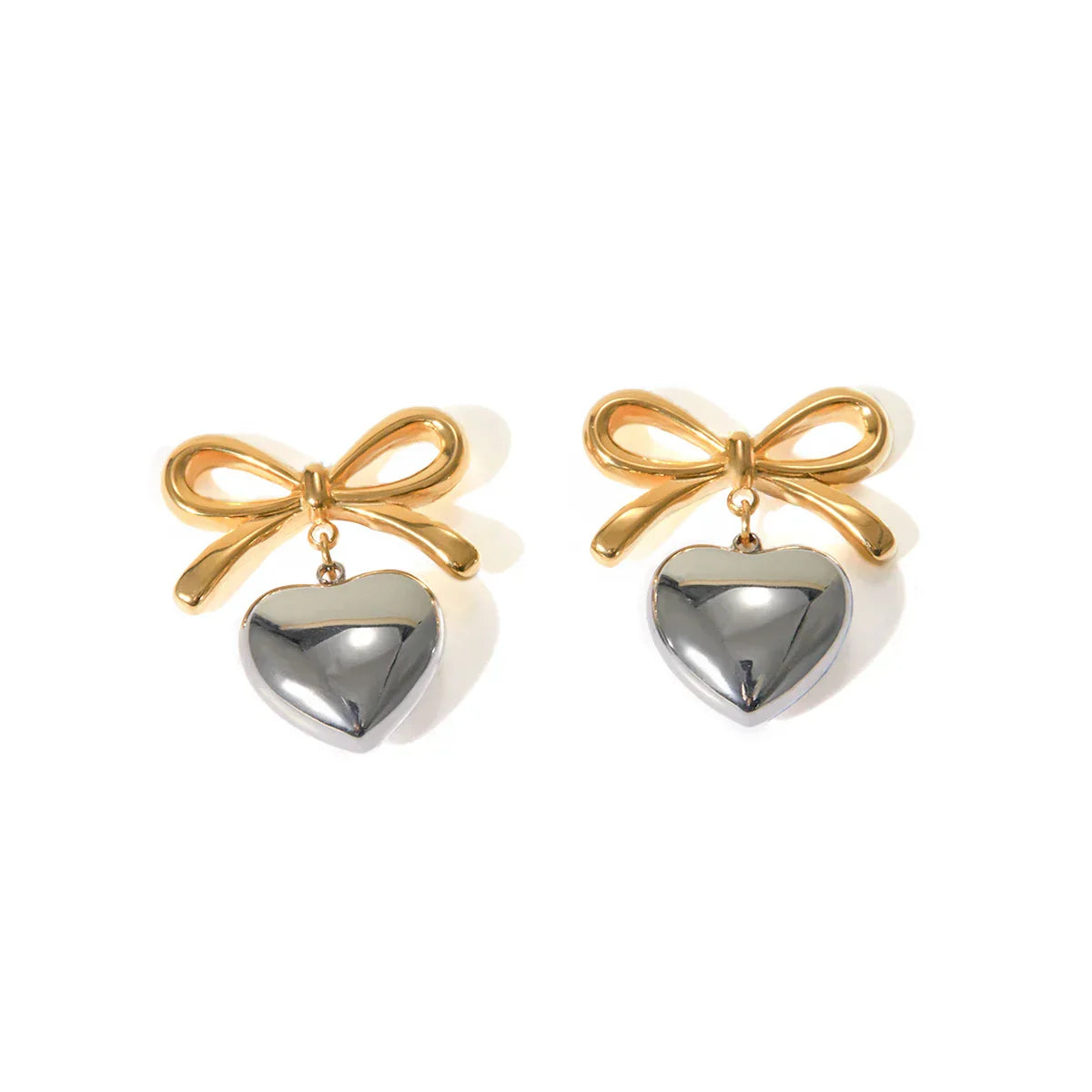 Gold Plated Heart Dangle Earrings with Cubic Zirconia